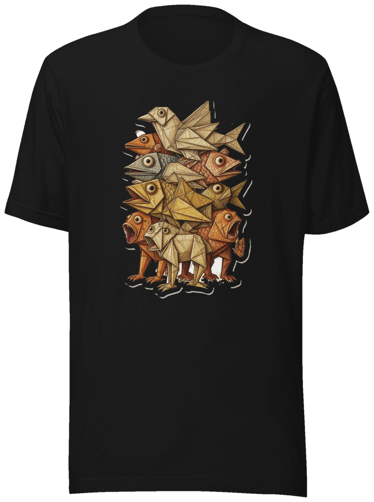 Folded Grotesqueries — Hieronymus Bosch × origami animals on a tee