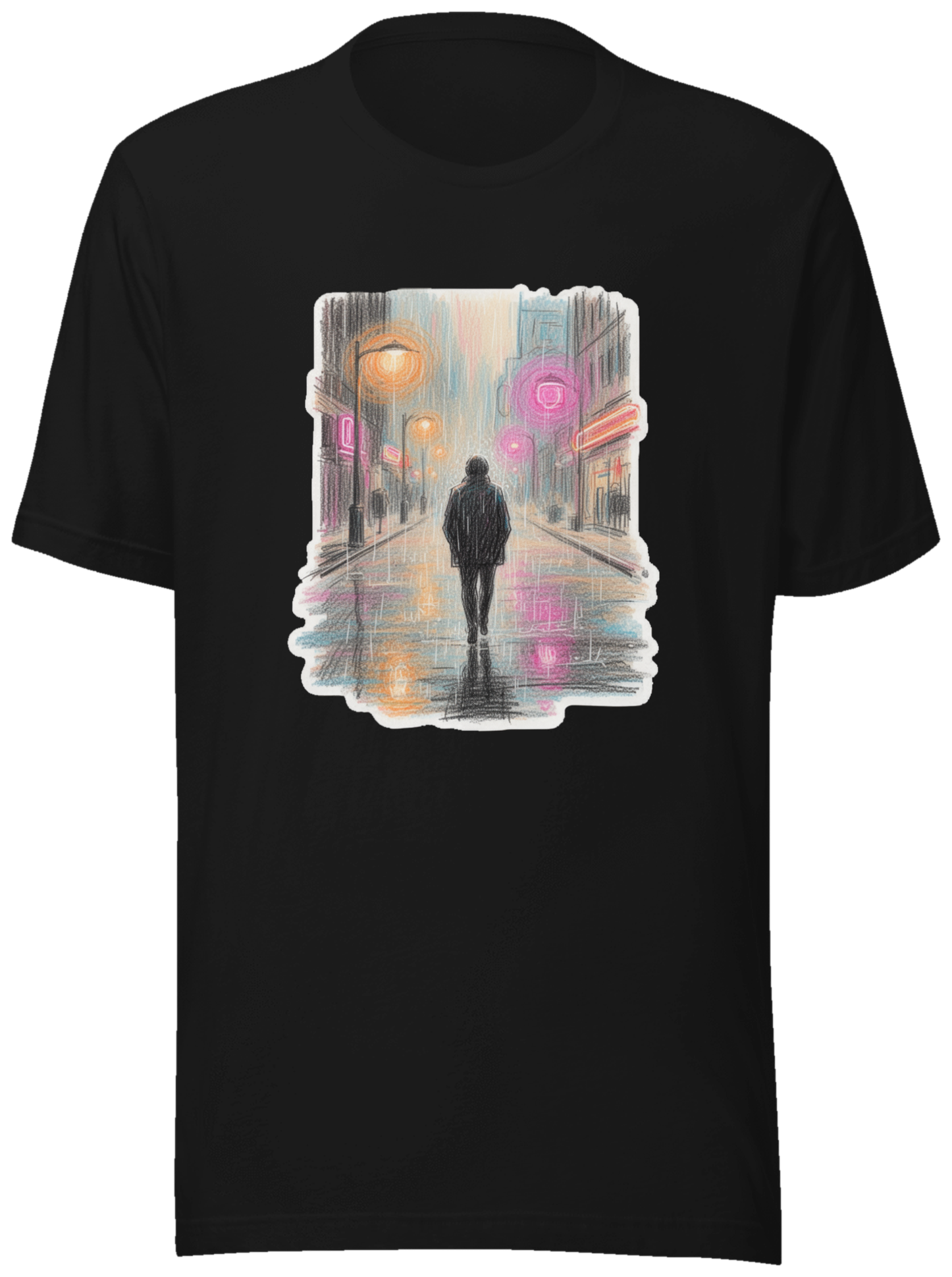 Pastel Downpour — Neon city rain × Edgar Degas on a tee
